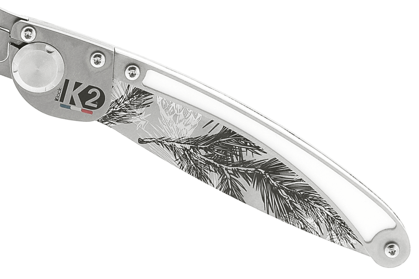 Navaja plegable K2 Elegance K2.23M con mango de acero inoxidable de 11,5 cm y funda de ante
