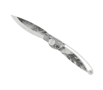 K2 Elegance K2.23M foldekniv 11,5 cm håndtak i rustfritt stål med furudekor + semsket slire