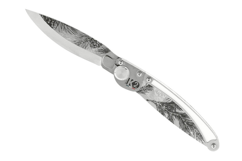 Navaja plegable K2 Elegance K2.23M con mango de acero inoxidable de 11,5 cm y funda de ante