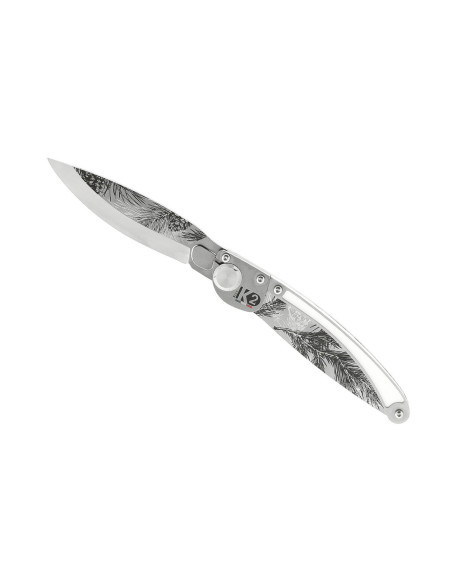 Navaja plegable K2 Elegance K2.23M con mango de acero inoxidable de 11,5 cm y funda de ante