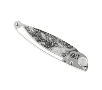 K2 Elegance K2.23M taittoveitsi 11.5cm ruostumattomasta teräksestä valmistettu kahva mänty-koristeella + mokkanahkainen tuppi 2