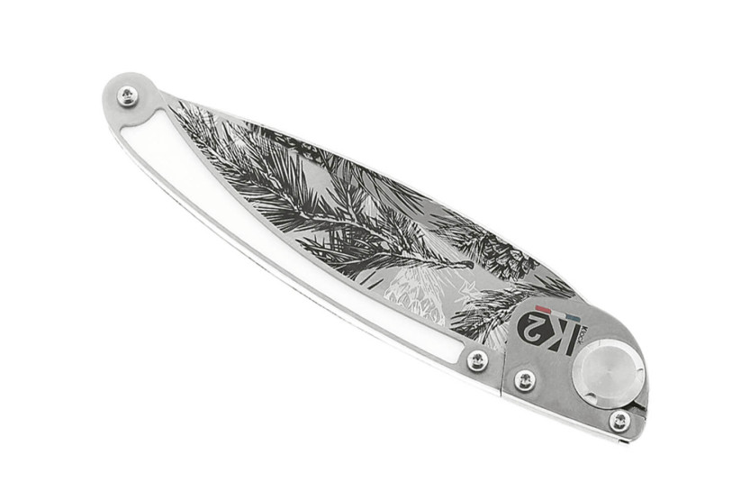 Navaja plegable K2 Elegance K2.23M con mango de acero inoxidable de 11,5 cm y funda de ante