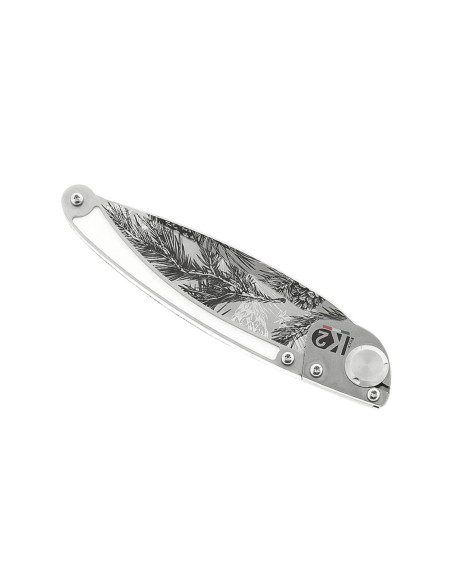 Navaja plegable K2 Elegance K2.23M con mango de acero inoxidable de 11,5 cm y funda de ante