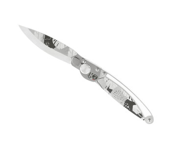 K2 Elegance K2.24M foldekniv 11,5 cm håndtak i rustfritt stål monstera dekor + semsket slire