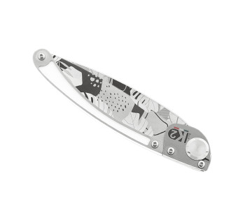 Faca dobrável K2 Elegance K2.24M Cabo em aço inoxidável de 11,5 cm design monstera + bainha em camurça 2