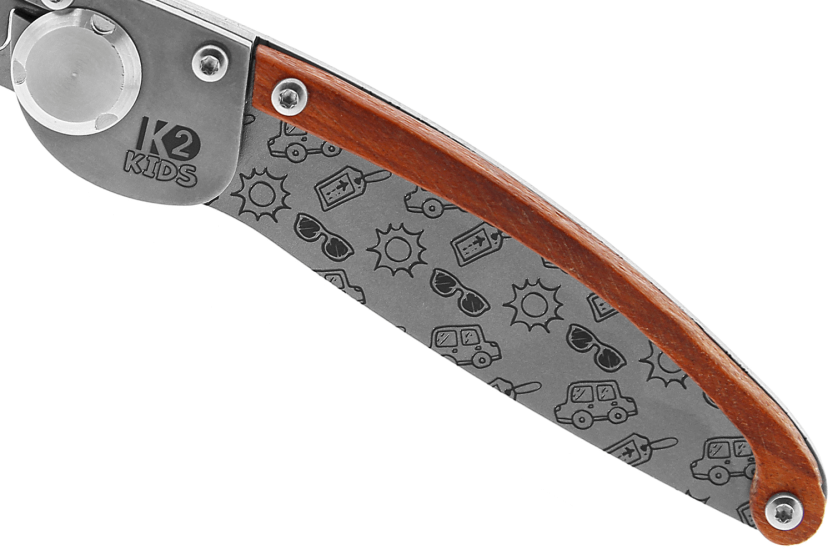 K2 Kids 812170 foldekniv 9,5 cm sunburst håndtag i rustfrit stål + skede i ruskind