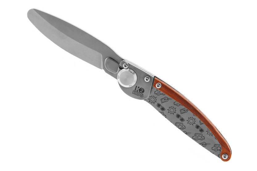 K2 Kids 812170 coltello pieghevole 9,5 cm design a raggiera manico in acciaio inox + fodero in pelle scamosciata