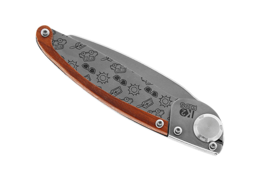 K2 Kids 812170 coltello pieghevole 9,5 cm design a raggiera manico in acciaio inox + fodero in pelle scamosciata