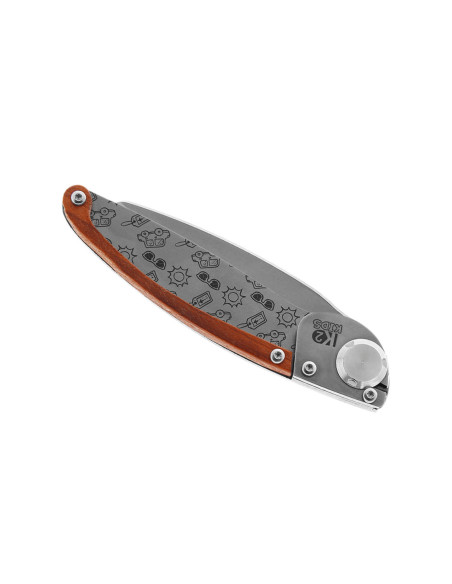 K2 Kids 812170 coltello pieghevole 9,5 cm design a raggiera manico in acciaio inox + fodero in pelle scamosciata