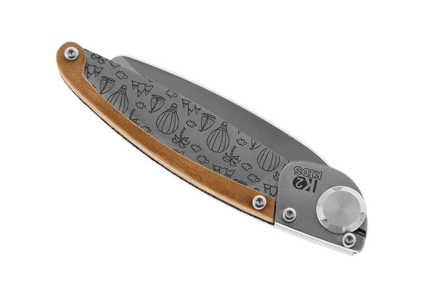 K2 Kids fällkniv 812175 handtag i rostfritt stål med 9,5 cm varmluftsballongdesign + mockahölje