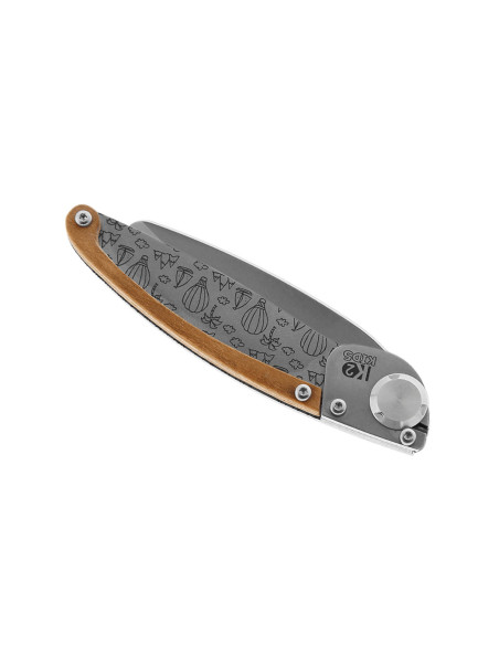 K2 Kids folding knife 812175 stainless steel handle with 9.5cm hot-air balloon design + suede sheath
