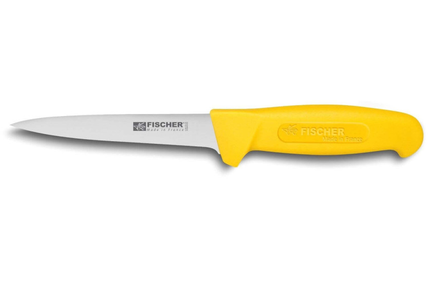 Fischer HACCP professioneel uitbeenmes 14cm versleten lemmet geel handvat