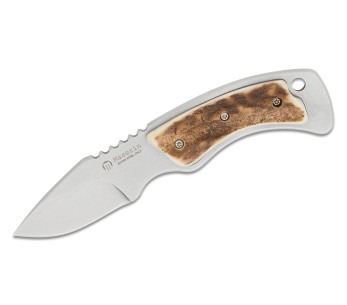 Cuchillo mini-trampero Maserin 924.CV2 con hoja de acero inoxidable de 6,5 cm y mango de asta de ciervo de 5,5 cm con funda
