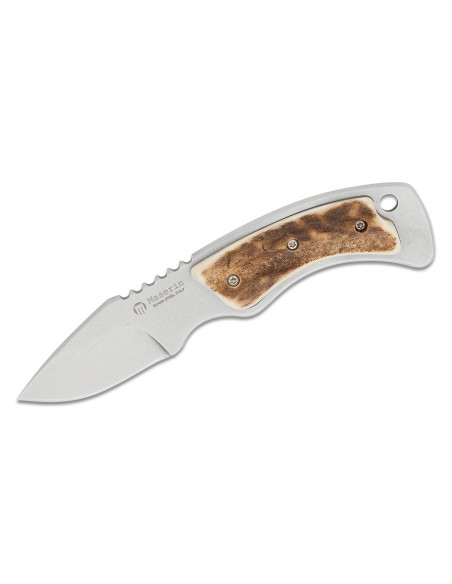 Cuchillo mini-trampero Maserin 924.CV2 con hoja de acero inoxidable de 6,5 cm y mango de asta de ciervo de 5,5 cm con funda