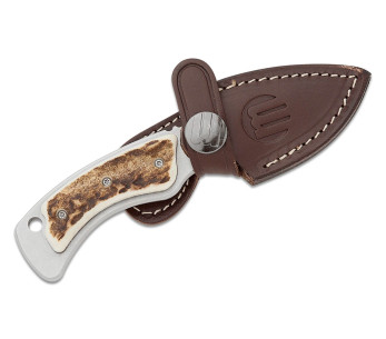 Cuchillo mini-trampero Maserin 924.CV2 con hoja de acero inoxidable de 6,5 cm y mango de asta de ciervo de 5,5 cm con funda 2