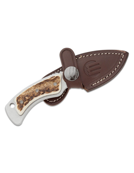 Faca Maserin mini-trapper 924.CV2 com lâmina de aço inoxidável de 6,5 cm e cabo de chifre de veado de 5,5 cm com bainha