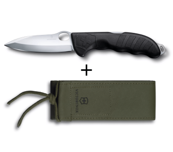 Victorinox Hunter Pro M yhden käden taittoveitsi 13.6cm musta polyamidikahva + khakinkeltainen kangaskotelo