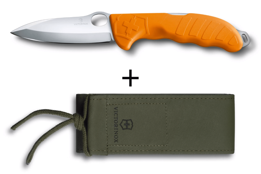 Victorinox Hunter Pro M One Hand Folding Knife 13.6cm orange polyamide handle + khaki canvas sheath