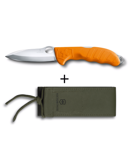 Victorinox Hunter Pro M One Hand foldekniv 13,6 cm orange polyamidhåndtag + khaki lærredsskede