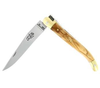 Faca dobrável Forge de Laguiole com cabo de madeira de oliveira, 11 cm, com almofadas de latão