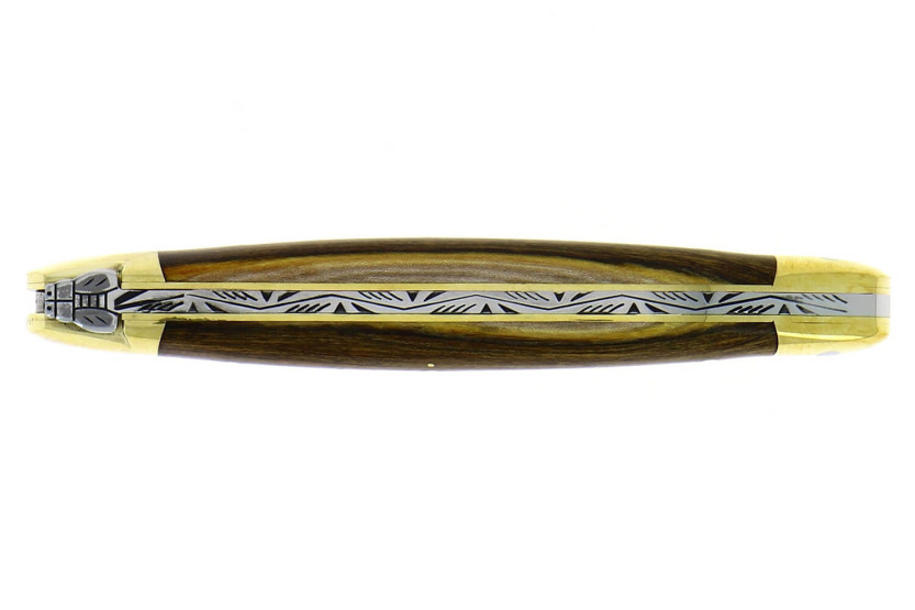 Navaja plegable Forge de Laguiole con mango de madera de pistacho 11cm virola de latón