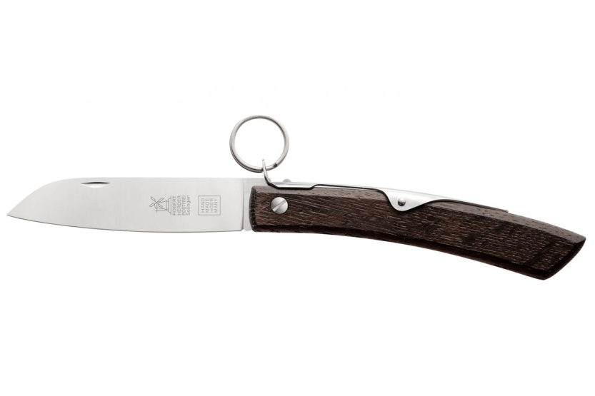 Windmühlenmesser Ibex 100 handgemaakt vouwmes 14cm gerookt eiken handvat