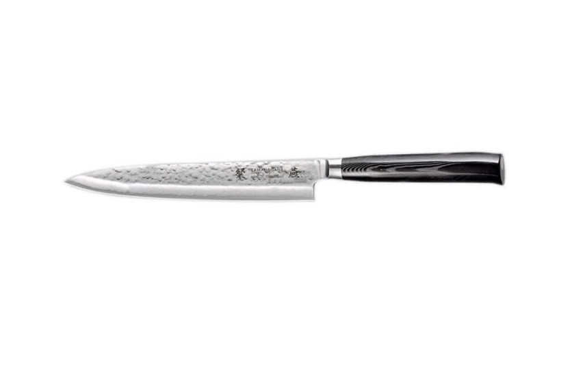 Tamahagane Tsubame cuchillo japonés para sashimi 21cm acero VG5 hoja martillada