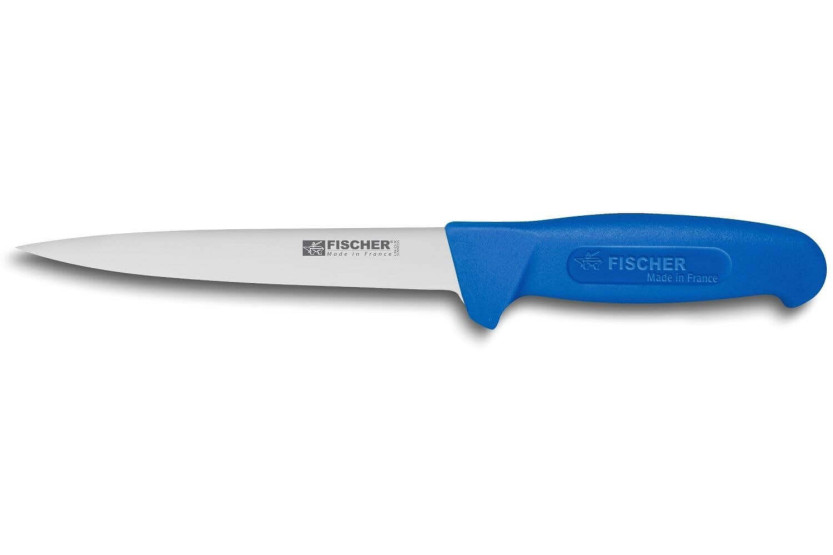 Coltello da disosso professionale Fischer HACCP, lama consumata 17 cm, manico blu