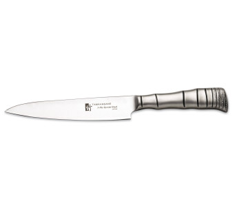 Faca de cozinheiro japonesa Tamahagane Bamboo de 3 camadas com 18 cm de lâmina de aço VG5