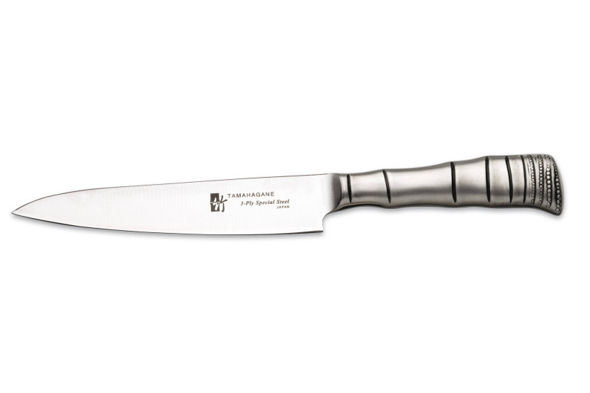 Cuchillo de cocinero japonés Tamahagane Bambú 3 capas 18cm hoja de acero VG5