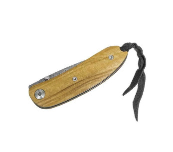 LionSteel Mini fällkniv damaskus stål olivträhandtag 8cm 2