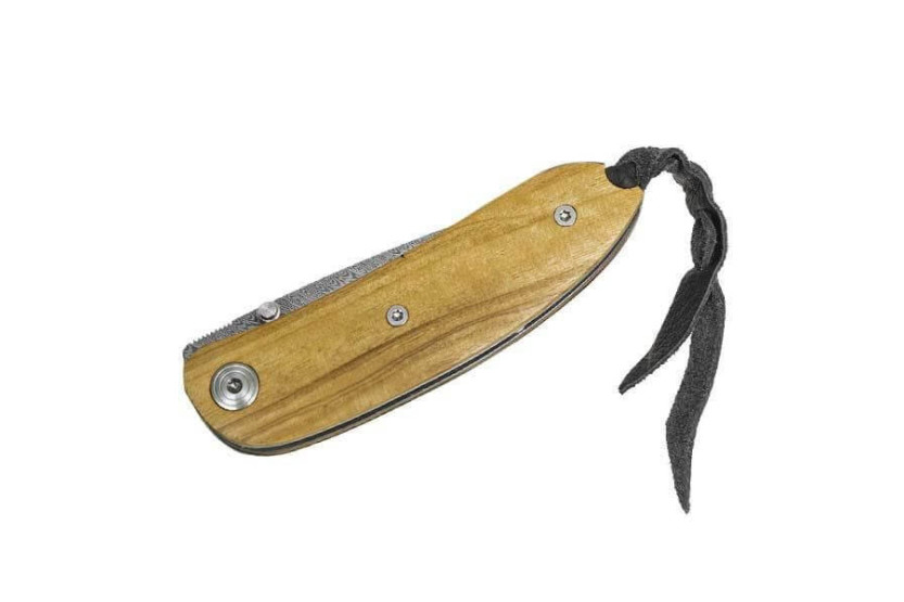 LionSteel Mini coltello pieghevole Acciaio Damasco Manico in legno d'ulivo 8cm