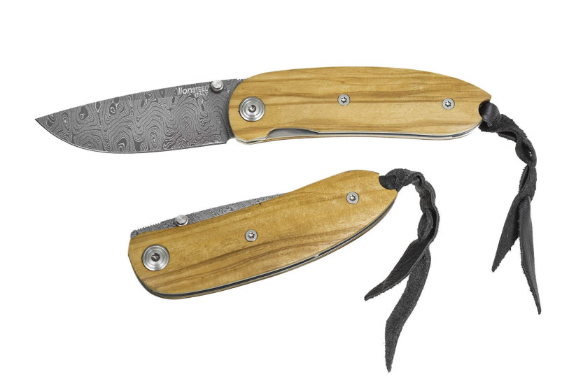 Klappmesser LionSteel Mini Damaststahl Griff Olivenbaum 8cm