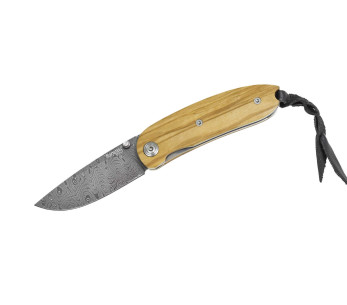 LionSteel Mini fällkniv damaskus stål olivträhandtag 8cm