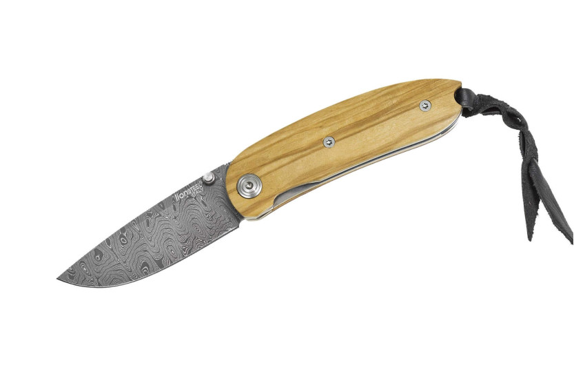 LionSteel Mini fällkniv damaskus stål olivträhandtag 8cm