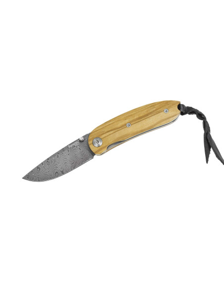 LionSteel Mini folding knife damascus steel olive wood handle 8cm