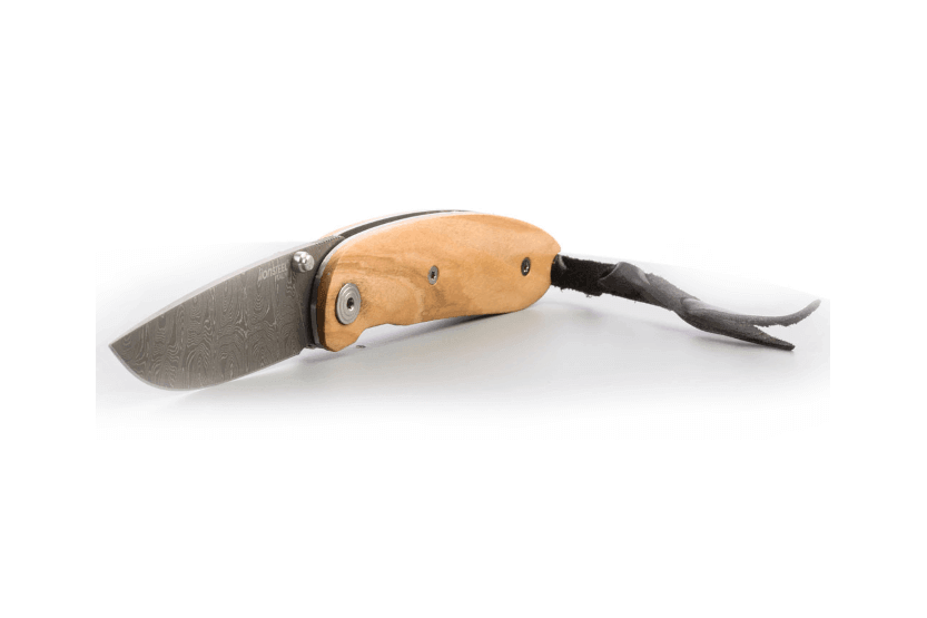 LionSteel Mini coltello pieghevole Acciaio Damasco Manico in legno d'ulivo 8cm