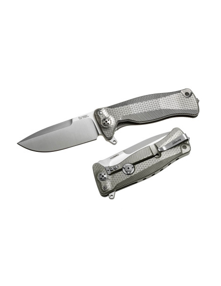 LionSteel SR11 fällkniv 12 cm titanhandtag med glasbrytare + läderslida