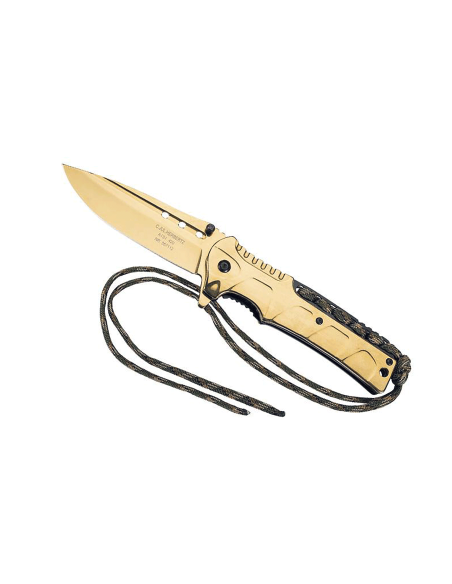 Herbertz 567112 coltello pieghevole con manico in acciaio inox placcato oro da 12 cm + laccio in paracord