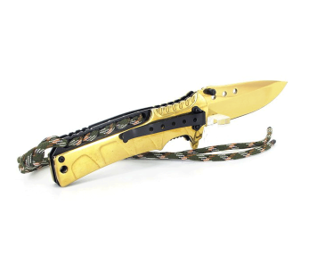 Faca dobrável Herbertz 567112 com cabo de aço inoxidável dourado de 12 cm + cordão de paracord 2