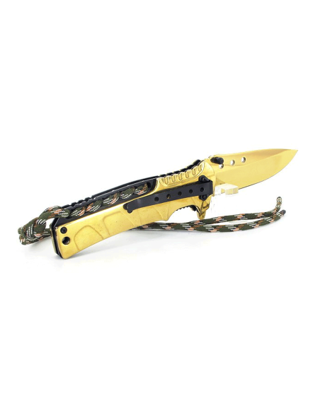 Klappmesser Herbertz 567112 Griff Edelstahl vergoldet 12cm + Paracord-Schnürsenkel