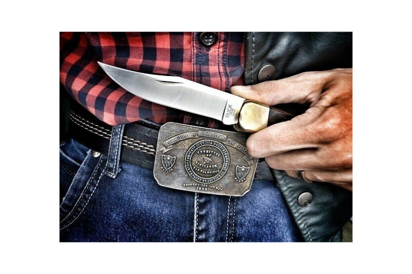 BUCK 110 Coltello da caccia pieghevole manico 12,5 cm + fodero in pelle