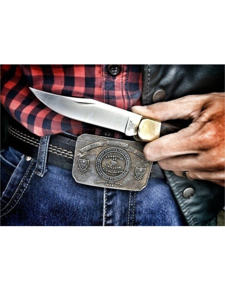 BUCK 110 Cuchillo de caza plegable 12.5cm mango + funda de cuero