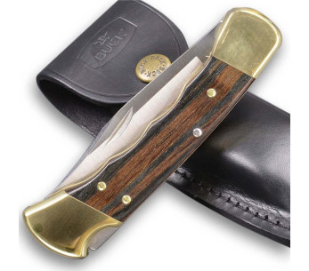 BUCK 112FG Ranger fällkniv 11cm handtag fingeravtryck + läderslida 2