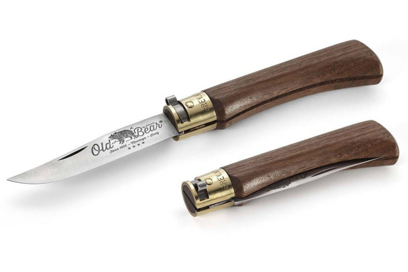 Old Bear handwerkmes 8cm roestvrijstalen lemmet walnotenhouten handvat met huls