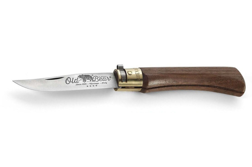 Handwerkliches Messer Old Bear rostfreie Klinge 8cm Griff Walnuss mit Zwinge