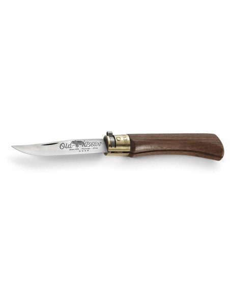 Coltello artigianale Old Bear lama in acciaio inox da 8 cm manico in noce con ghiera