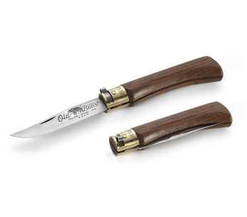 Coltello artigianale Old Bear Lama in acciaio inox da 9 cm con manico e ghiera in noce