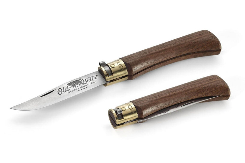 Handwerkliches Messer Old Bear rostfreie Klinge 9cm Griff aus Walnussholz mit Zwinge