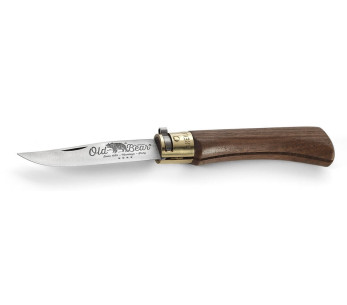 Coltello artigianale Old Bear Lama in acciaio inox da 9 cm con manico e ghiera in noce 2